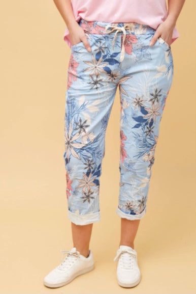 Floral Denim Jogger Pants